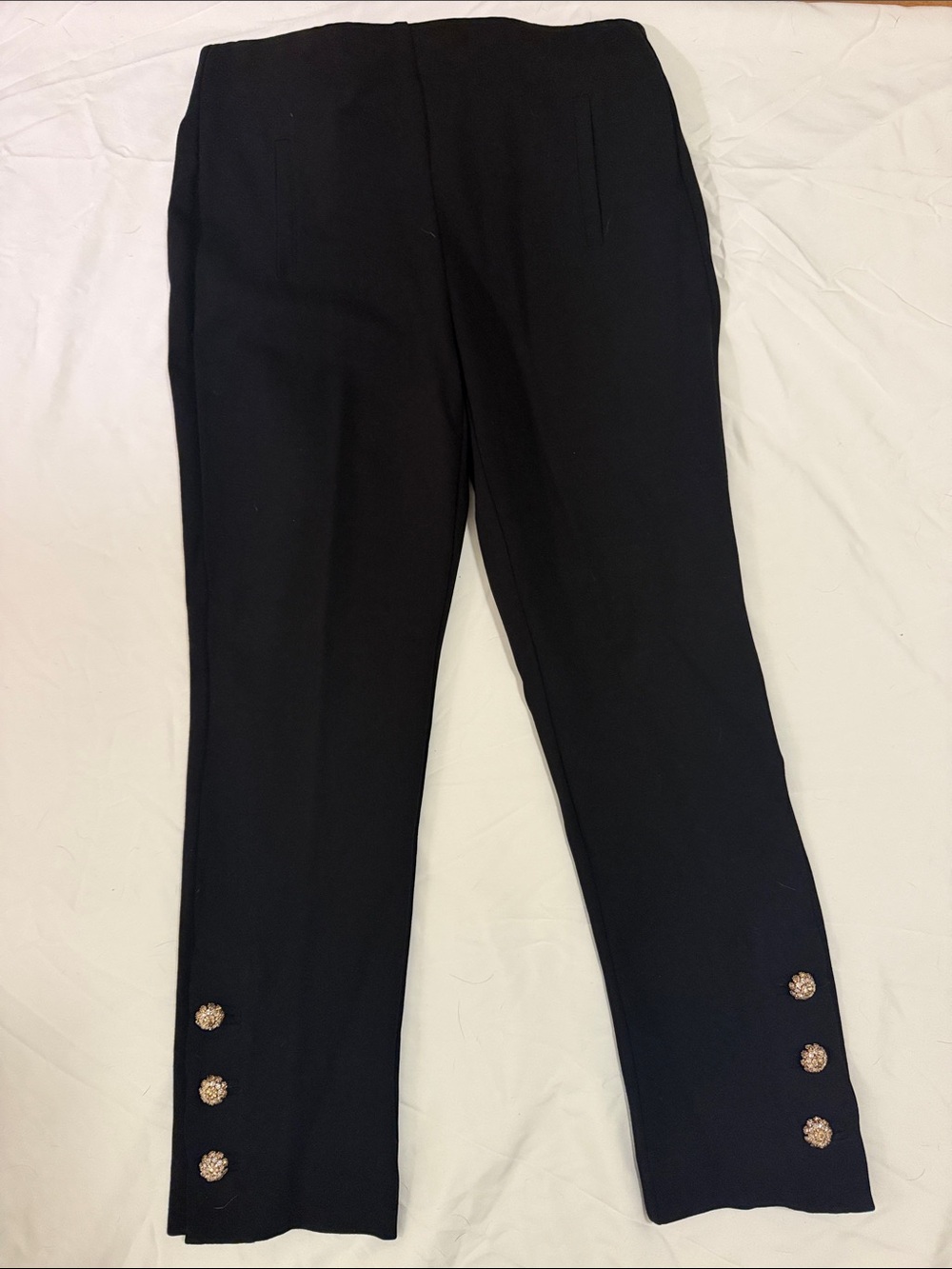 Chico's Black Straight-Leg Pants with Decorative Buttons